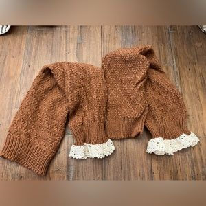 Orange leg warmer with lace cuffs one size